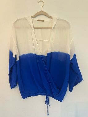 Language Women’s Hooded Layering Ombre Sheer V-Neck Swim Cover Up Top small